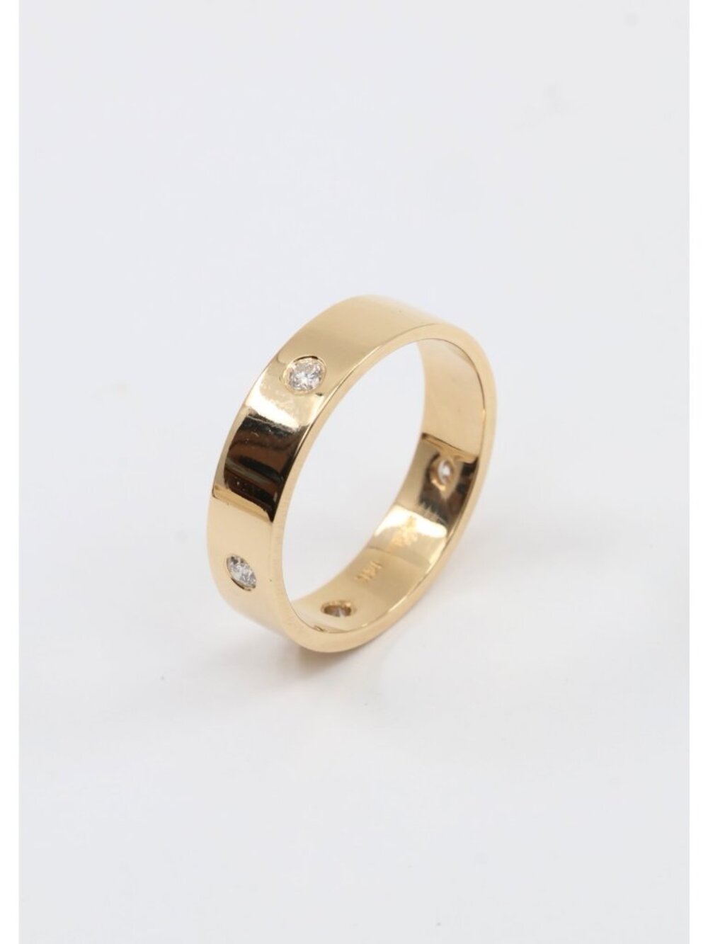 14K Solid Yellow Gold Flush Set Diamond Eternity Wedding Band Ring - Size 6.50